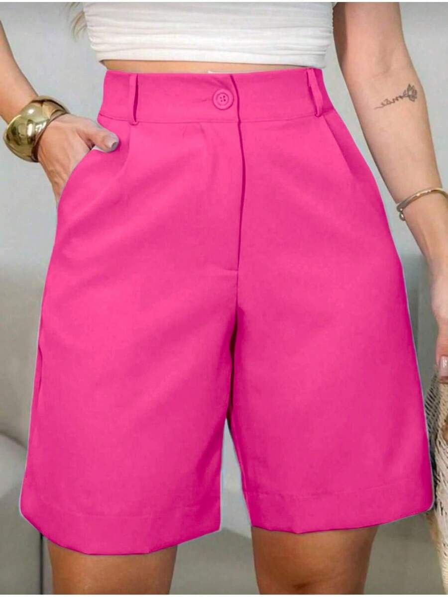 Tailored Bermuda Shorts Without Belt - Foreign Fashion - Rose Red - View 1