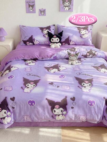 SANRIO 2/3pcs Duvet Cover Set, Bedding Set - (1 Duvet Cover + 2 Pillowcases, No Filling), Cute Cartoon Full Size, Soft & Comfortable, Suitable For Dorm, Home Bedroom, Hotel, All Seasons, With Zipper Closure And Pillowcases, Multi-Color Durable, Extra Large Bedding Set, Extra Large Duvet Cover Set
