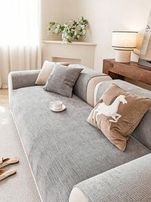 1 chiếc vỏ đệm sofa bằng vải chenille màu trơn, họa tiết hoa sao tối giản, chống trượt, chống trầy xước, trang trí nhà cửa cho mọi mùa, phù hợp với sofa 1/2/3/4 chỗ ngồi. - Xám - Xem 5