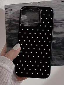 1pc Fashionable Minimalist White Polka Dot Painted Pattern Phone Case, Jelly TPU Shockproof Soft Cover Compatible With Apple 11/12/13/14/14Plus/15/15Plus/16/16Plus/17 And Other Models - Multicolor - View 1