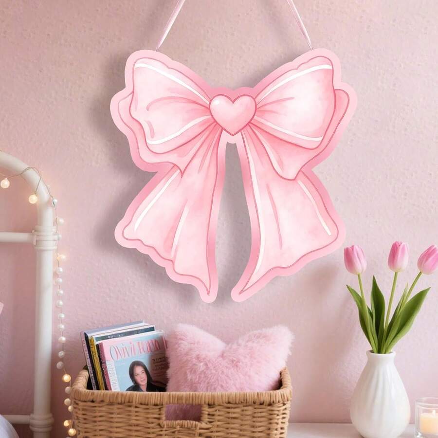 1 pièce Décoration murale en bois avec nœud rose, convient pour la décoration de chambre d'étudiante, de fille, de chambre de bébé et de nurserie - Panneau d'accueil intérieur et extérieur, 12x12 pouces - Arc - Voir 1