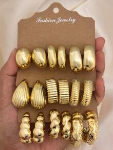 Set di 6/18 orecchini alla moda, orecchini multipli, realizzati in materiale di resina ABS con placcatura in oro UV non sbiadente - Dorato - Visualizzare 9