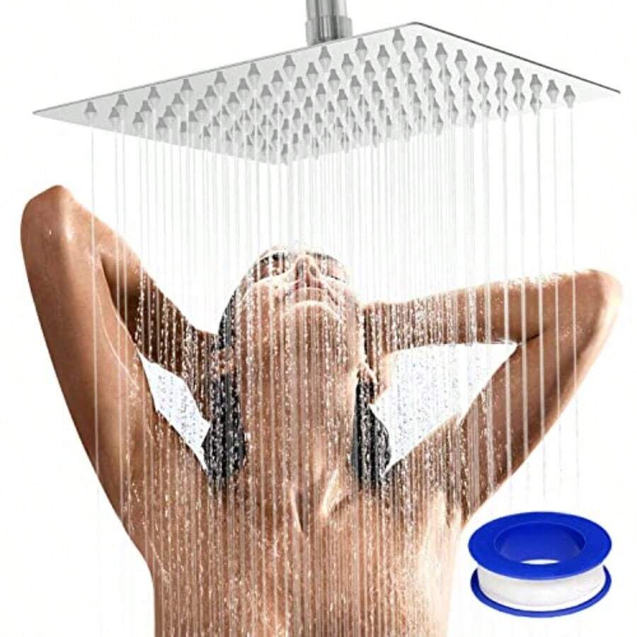 Cabeza de Ducha de Lluvia 8 Pulgadas Cuadrada - Acero Inoxidable 304 Alta Presión y Ultra Fina Rotación 360° Ahorro de Agua Conector 1/2" Regadera Fija de Lujo para Baño - 8 Pulgadas Cuadrado - Ver 1