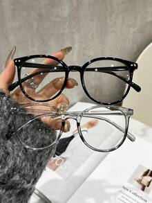 2 piezas Gafas de moda transparentes con marco redondo de plástico retro y decoración de remaches, unisex - Multicolor - Ver 1