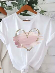 Plus Size, Plus Size T-Shirt - Short Sleeve Round Neck African Style Top With Heart & Geometric Print, Short Sleeve Blouse For Spring Summer Fall, Machine Washable Casual Wear (In Stock) - Plus Size FriendlyLoose Fit Benito Bowl,Big Game, Football Fast Delivery Women's Casual And Stylish Short-Sleeved Printed Shirt/T-Shirt, Breathable, Suitable For Outdoor Sports, Everyday Wear, Birthday Gifts, Christmas Gifts, Halloween Gifts, Or As A Commemorative Shirt For Friends Or Loved Ones.Also Suitable As A Pullover - 白色 - 查看 1