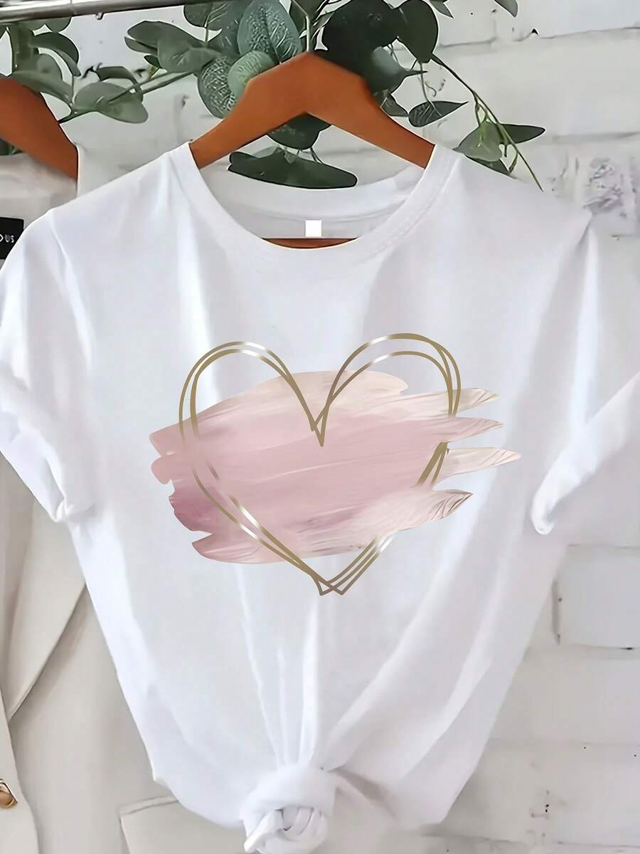 Plus Size, Plus Size T-Shirt - Short Sleeve Round Neck African Style Top With Heart & Geometric Print, Short Sleeve Blouse For Spring Summer Fall, Machine Washable Casual Wear (In Stock) - Plus Size FriendlyLoose Fit Benito Bowl,Big Game, Football Fast Delivery Women's Casual And Stylish Short-Sleeved Printed Shirt/T-Shirt, Breathable, Suitable For Outdoor Sports, Everyday Wear, Birthday Gifts, Christmas Gifts, Halloween Gifts, Or As A Commemorative Shirt For Friends Or Loved Ones.Also Suitable As A Pullover - 白色 - 查看 1