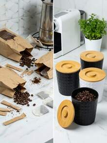 Conjunto de 3 recipientes herméticos para armazenamento doméstico com padrão de diamante e estilo nórdico minimalista. Ideais para armazenar açúcar, café, chá e biscoitos, perfeitos para cozinhas domésticas, cafés, casas de chá, restaurantes e padarias. - Ver 5