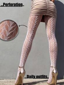 CLAGAINER 2条装黑白树叶印花弹力耐穿日常连裤袜高韧性修身连裤袜 - 彩色 - 查看 7