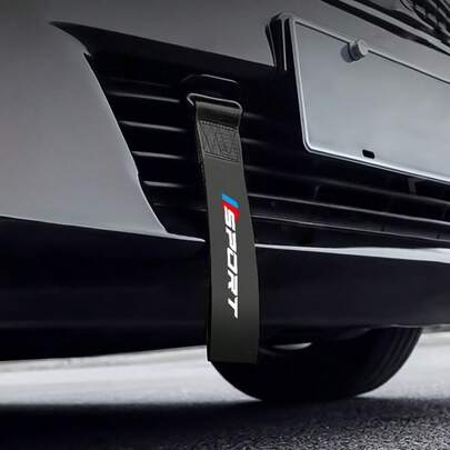 Sports Style Car Bumper Decoration Trailer Strap, General Motors Racing Personalized Decoration Ribbon, Suitable For Most Car Models, Car Exterior Accessories, Car Decorative Strips, Car Bumper Decoration Trailer Strap, General Motors Racing Personalized Decoration Ribbon For All Seasons, General Motors Exterior Accessories Suitable For Cars/SUV/MPV/RV/Truck And Other Models, Cool Black Car Bumper Decoration Trailer Rope | Racing Style, Polyester Fiber, Universal Type