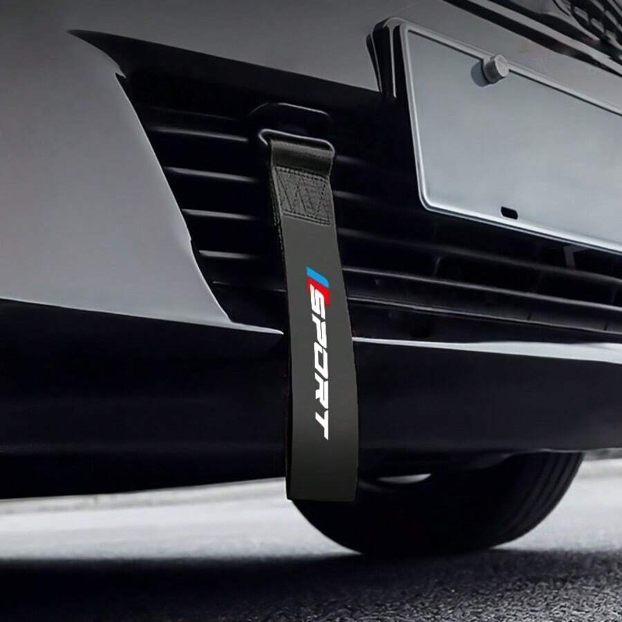 Sports Style Car Bumper Decoration Trailer Strap, General Motors Racing Personalized Decoration Ribbon, Suitable For Most Car Models, Car Exterior Accessories, Car Decorative Strips, Car Bumper Decoration Trailer Strap, General Motors Racing Personalized Decoration Ribbon For All Seasons, General Motors Exterior Accessories Suitable For Cars/SUV/MPV/RV/Truck And Other Models, Cool Black Car Bumper Decoration Trailer Rope | Racing Style, Polyester Fiber, Universal Type - SPORT - View 1