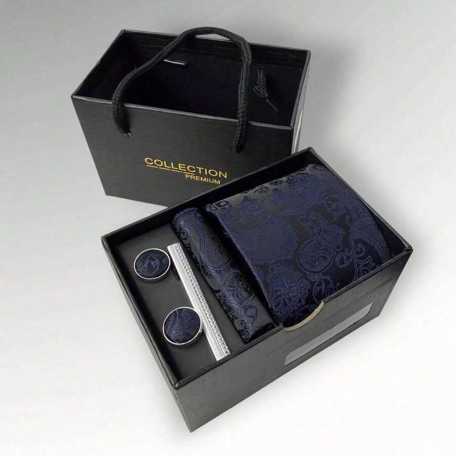 DOZE GOLDEN Premium Quality Traditional Tie Set For Events And Weddings. - 11 Azul y negro - Ver 1