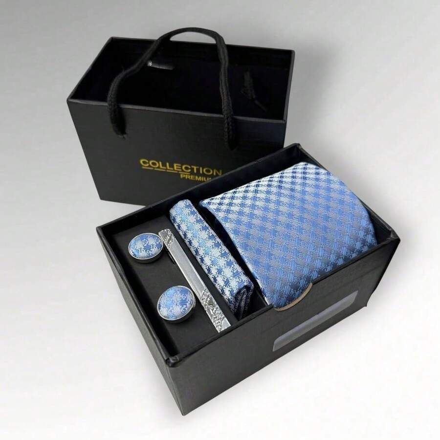 DOZE GOLDEN Premium Quality Traditional Tie Set For Events And Weddings. - 24 Azul claro - Ver 1