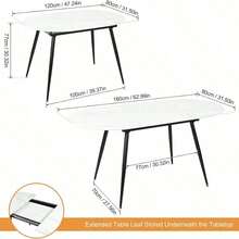 Extendable Dining Table And Chairs Set Of 6, Oval Mable Effect Table With Upholstered Chairs (Black Line, Set Of 6) - White Marble Table + 6 Black Linen Chairs - View 2