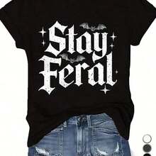 [New Products Arrive With Great Power]Stay Gothic Pattern Women's Plus Size-Shirt - Casual Short Sleeve-Shirt, Bat And Design, Black,%, Spring/Summer/Autumn Wear, Plus Size Clothing |   Gothic Pattern-Shirt |  %-Shirt, Goth Tee ShirtCasualUnisex-Shirts Summer Outings - 黑色 - 查看 6