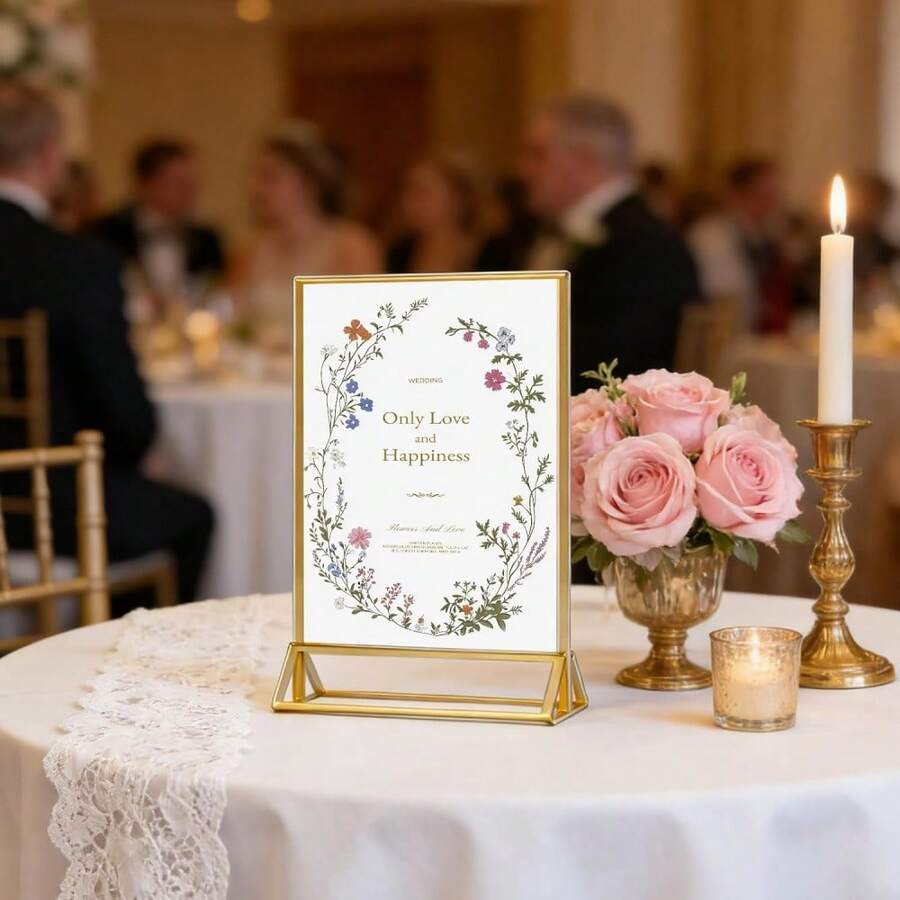 3个金色亚克力相框，双面金色相框，T型支架，尺寸8.5英寸x11英寸（22x28厘米），适用于菜单夹、婚礼桌号牌、家用相框、活动展示等。