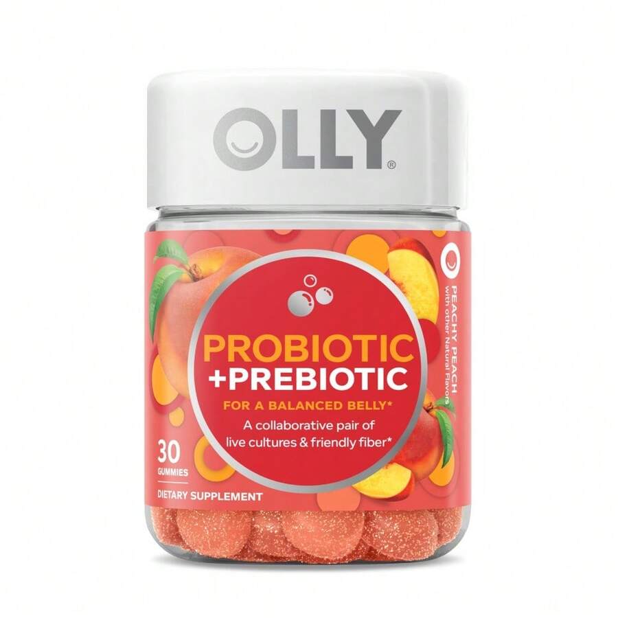 OLLY Probiotic + Prebiotic Gummy, Digestive Support And Gut Health, 500 Million CFUs, Fiber, Adult Chewable Supplement For Men And Women, Peach, 30 Day Supply - 30 Count - 營養補充品 - 查看 1