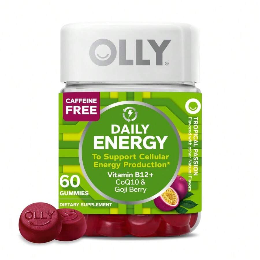 OLLY Extra Strength Daily Energy Gummy, Caffeine Free, 1000mcg Vitamin B12, CoQ10, Goji Berry, Adult Chewable Supplement, Berry Yuzu Flavor - 60 Count - 60 片裝(1 包) - 查看 1