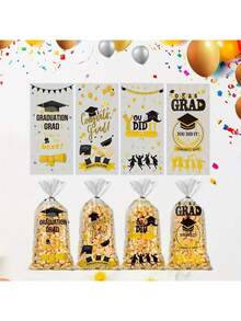 50 pièces Sacs cadeaux souvenirs de la saison de remise des diplômes, sacs d'emballage transparents minimalistes et pratiques, sacs décoratifs thème de remise des diplômes, convenant pour les souvenirs de cérémonie de remise des diplômes, emballage de cadeaux commémoratifs du campus, stockage de petits cadeaux commémoratifs de réunion de camarades de classe, sacs décoratifs pratiques de la saison de remise des diplômes, sacs de rangement portables universels pour les fêtes et célébrations - Plusieurs styles - Voir 2