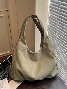 1 件装米色褶皱底部柔软人造革大容量敞口单肩包，适合女性日常通勤 - 彩色 - 查看 4