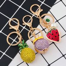 1 chiếc móc khóa/phụ kiện trang trí túi xách hình trái cây giả đính đá lấp lánh dễ thương: dứa, dâu tây, thanh long, vải. - Nhiều màu - Xem 6