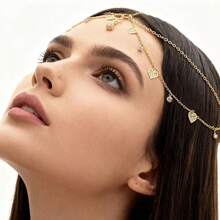 Cadena de frente con forma de corazón estilo bohemio 2026, cadena de cejas, cadena tipo diadema - Dorado - Ver 3