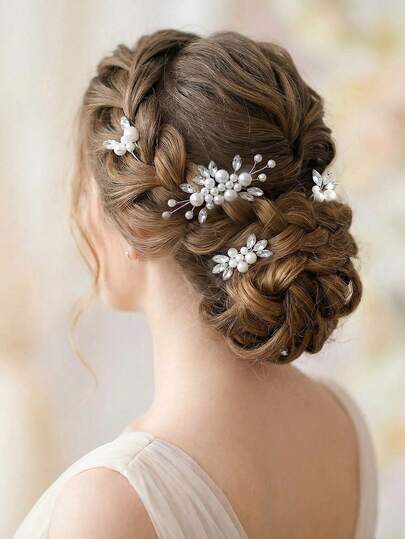 1 Set Minimalist Luxury Bridal Headband With Crystal & Pearl Decor Hair Clips, Suitable For Wedding, Party, Photography, Daily Wear