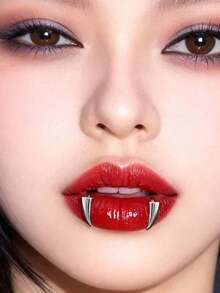 [1-Piece Stainless Steel Fangs Lip Ring]No-Piercing Clip-On Gothic Lip Jewelry For Vampire-Themed Parties, Halloween Costumes, Cosplay Events, Concerts, Night Out Dares, And Alternative Fashion Looks |   Perfect Gift For Girlfriend, Wife, Best Friend, Sister, Or Daughter On Valentine's Day, Anniversaries, Birthdays, Or Graduations - 銀色 - 查看 8