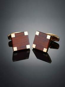 1对男士时尚仿木纹铜质袖扣，适合婚礼、商务、宴会和日常佩戴 - 玫瑰金 - 查看 5