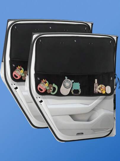 2pcs Car Side Window Sunshade With Storage Pocket - Blackout & UV Protection, Suction Cup Mounting, Pull-Cord Design, Heat & Glare Reduction, Privacy Shading, Universal Fit