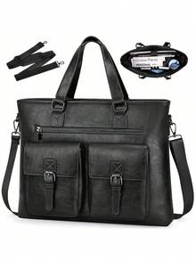 Serviette pour hommes de 15,6 pouces, sac pour ordinateur portable en PU, grande capacité, imperméable, convient pour le travail, les affaires et les voyages - Multicolore - Voir 11