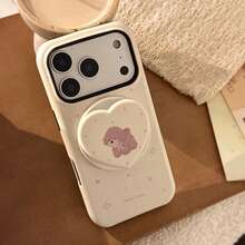 GUCADI 磁吸奶油泰迪熊 + 奶油泰迪熊磁吸支架保护壳，兼容苹果 17 英寸机型，也适用于 16 英寸、15 英寸 Pro Max 机型，哑光 14 英寸硬壳，可爱、少女、创意、卡通风格、萌系、小众、ins 风 - 米白 - 查看 8