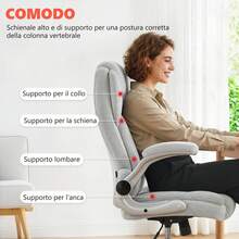 HOMCOM Ergonomic Office Chair With Padded Folding Armrests, Swivel Padded Desk Chair In Printed Velvet, Rocking Function, Multi-Cushion, High Back, Adjustable Height, Cream - Light Grey - View 4