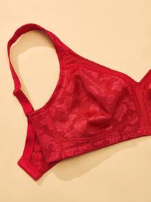 Plus Size Wireless Soft Comfortable Jacquard Full Coverage Unpadded Everyday Bra - Red - View 9
