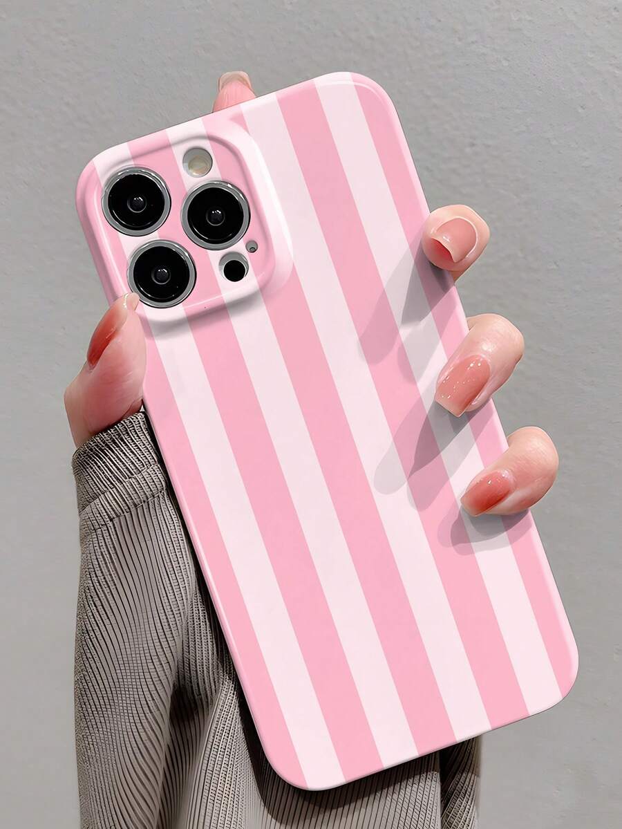1pc Minimalist Striped Pattern Perforated Glossy Filmic Phone Case, Compatible With Iphone 11/12/13/14/15/16 Pro Max