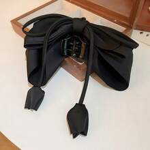 1pc Fabric Bowknot Flower Tassel Hair Claw Clip - Black - View 4