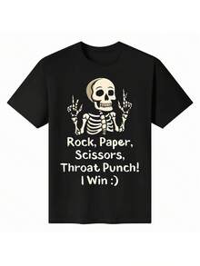 Camiseta de Juego Divertido de Piedra Papel Tijera Golpe de Cuello Ganar - Negro - Ver 1