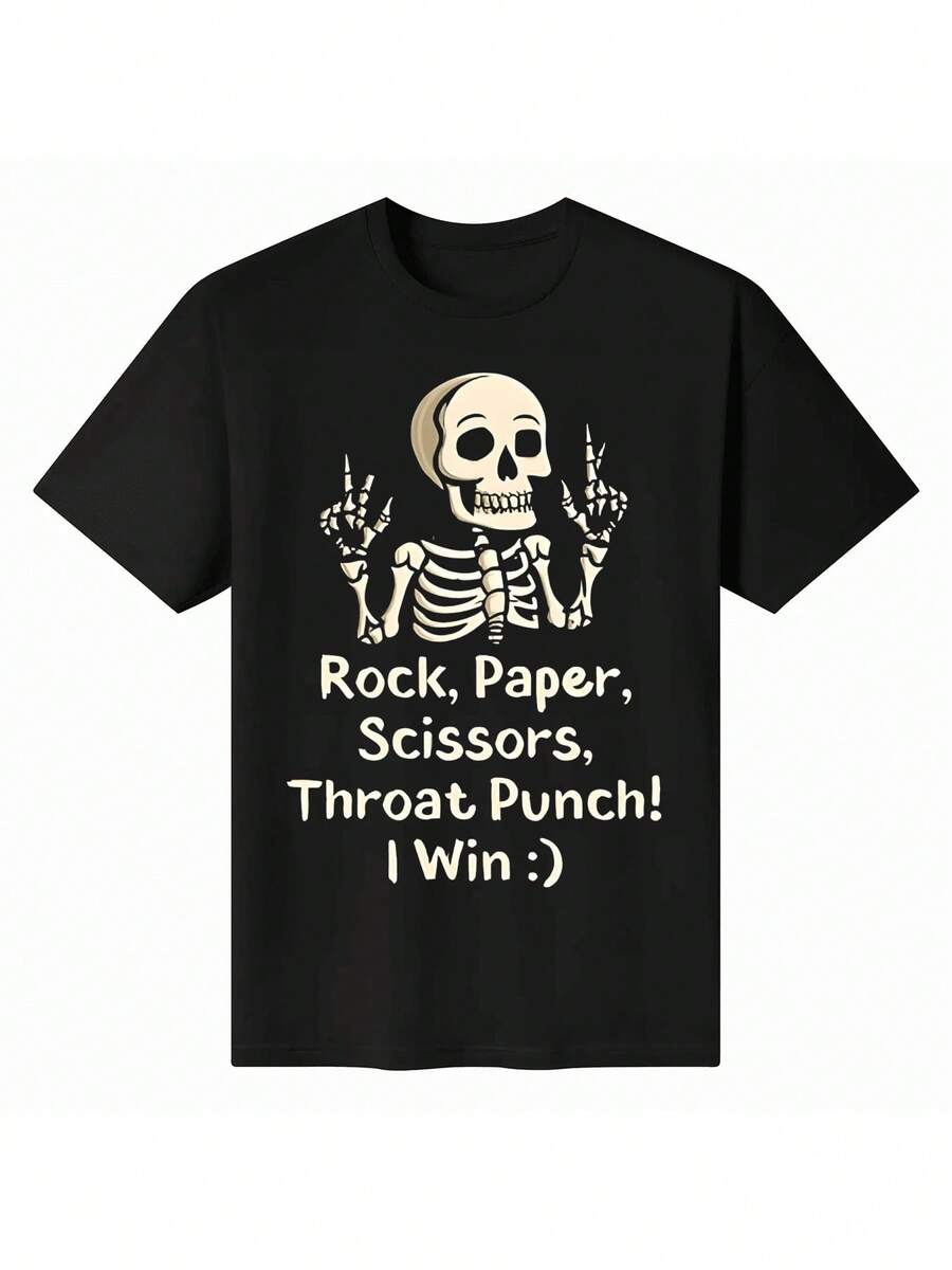 Camiseta de Juego Divertido de Piedra Papel Tijera Golpe de Cuello Ganar - Negro - Ver 1
