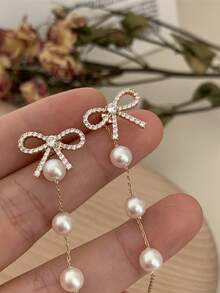 蝴蝶流苏耳环，新款微镶锆石二合一耳钉，优雅时尚女士耳环 - 銀色 - 查看 2