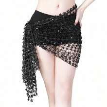 Women's Hollow Belly Dance Scarf Women's Belly Dance Tassel Skirt Clothing Accessories Sequins Short Skirt - 水果綠 - 查看 6