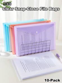A4 Transparent Snap Closure File Bags - Waterproof Document Organizer For Office & School - Sets - View 9