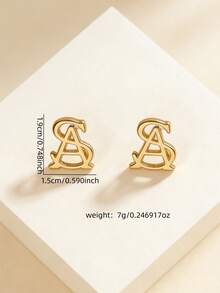 1 Đôi bông tai đinh tán hình chữ cái hình học đa năng, thời trang - Vàng - Xem 3