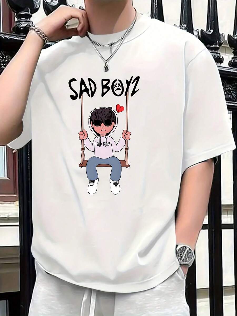 Camiseta de manga corta para hombre, estampada, informal, deportiva, de cuello redondo, para uso en exteriores en verano. - Blanco - Ver 1