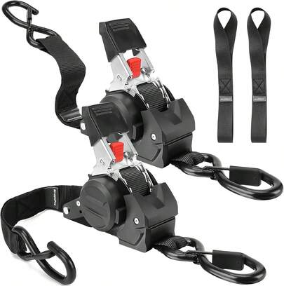 Heavy-Duty Automatic Retractable Cargo Strap, Retractable Ratchet Strap, 1500-Pound Breaking Strength Ratchet Strap With Self-Retracting Mechanism And S-Hook, Suitable For Motorcycles, ATVs, Cars, Trucks, Cargo, Trailers