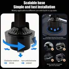 3-In-1 Multi-Function Car Cup Holder Extender With Detachable Tray And Rotating Tray, Suitable For Car Cup Holders, Includes Dual Cup Holders And Adjustable Base, Made Of Plastic - A - View 5