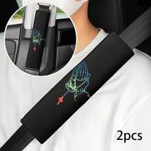 1/2pcs Buddha's Hand Pattern Shoulder Pads - Soft & Comfortable Black And Pink Fabric, Suitable For Cars, Easy Installation, Car Shoulder Covers - Gradient Rosary Hand Gesture Shoulder Pad - View 7