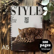 Mejora tu look de moda con un elegante cuaderno A5 con estampado de leopardo: 100 páginas, diseño vibrante, ideal para escribir un diario, regalos escolares u uso de oficina - A5 - Ver 1