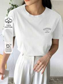 Camiseta con estampado de letra de cuello redondo - Blanco - Ver 7