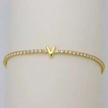 1条18K镀金手链，经典白色锆石A-Z字母链手链，女士礼物 - 金色 - 查看 17