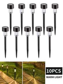 Solar Path Lights, Yard Ground Lights, LED Deck Spike Lights, Solar Deck Lights For Yard, Waterproof ABS Solar Lights For Roadside Decor - Black - View 11