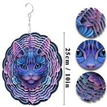 10-Inch Metal Wind Chime, Colorful Cat Pattern Design, Suitable For Spring/Summer Outdoor Decor. Wind-Powered Operation Without Electricity, Double-Sided Printing For Artistic Effect, Comes With 360° Rotating Hook For Easy Installation. Ideal For Decorating Gardens, Porches, Lawns, And As A Quality Gift For Occasions. (Pendant Not Included, Random Style) - Multicolor - View 4